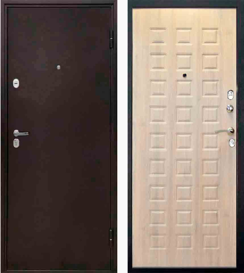 Входная дверь Виктория античная медь/МДФ 6 мм, Дуб седой тонкий 800 * 2000