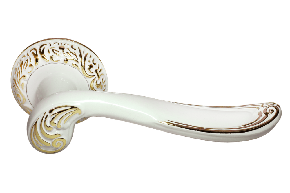 Ручка дверная на круглой розетке GIUSEPPE MH-22-CLP W/PG белая эмаль/золото