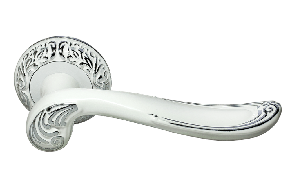 Ручка дверная на круглой розетке GIUSEPPE MH-22-CLP W/PC белая эмаль/хром