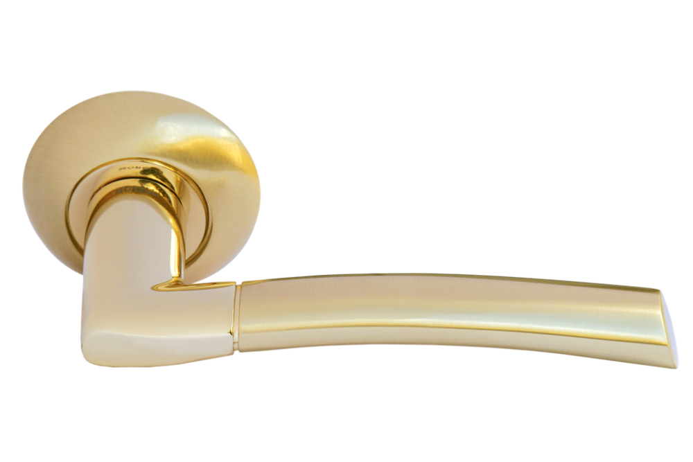 Ручка дверная на круглой розетке PISA MH-06 SG/GP матовое золото/золото