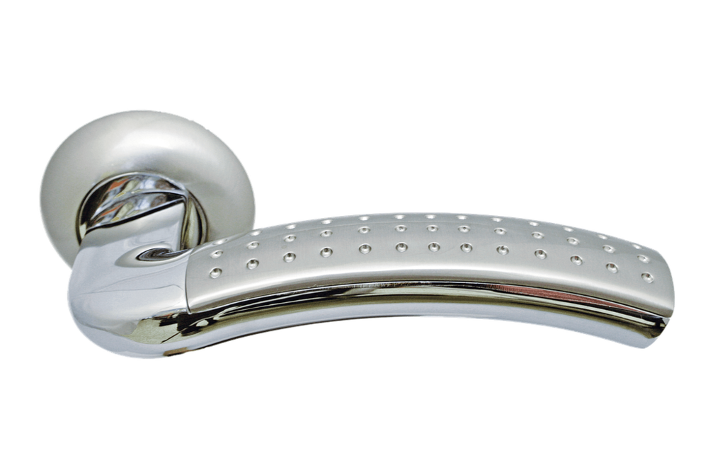 Ручка дверная на круглой розетке PALAZZO MH-02 SN/CP белый никель/хром