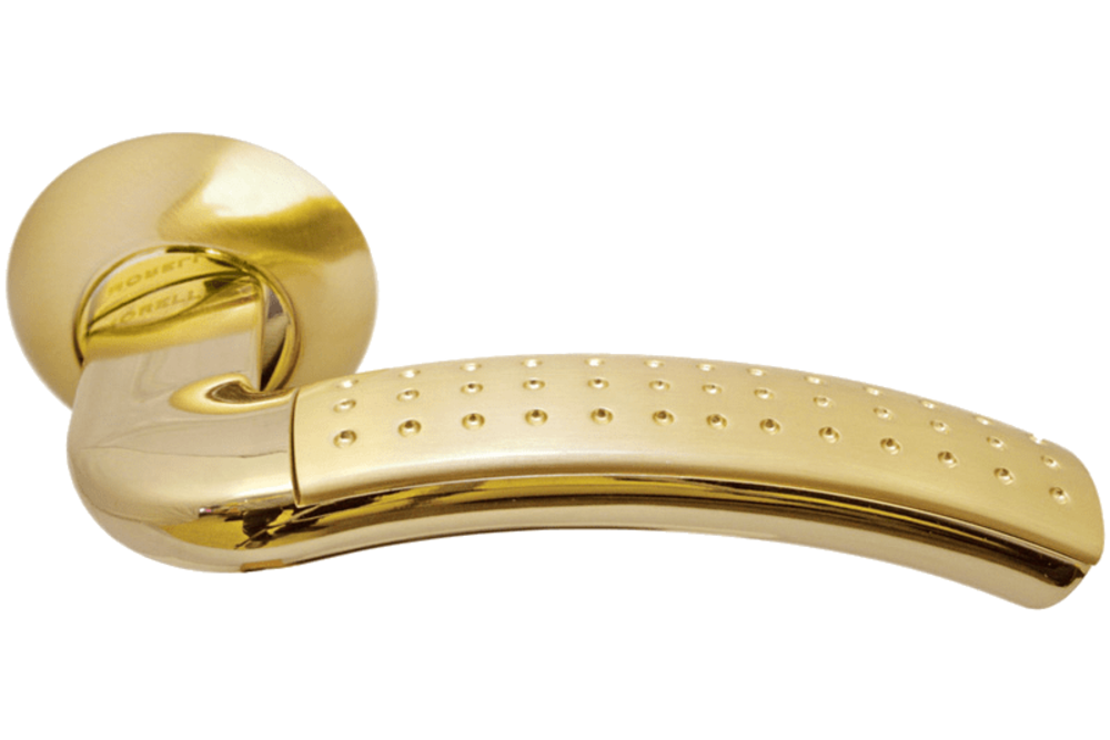 Ручка дверная на круглой розетке PALAZZO MH-02P SG/GP матовое золото/золото,с перфорацией