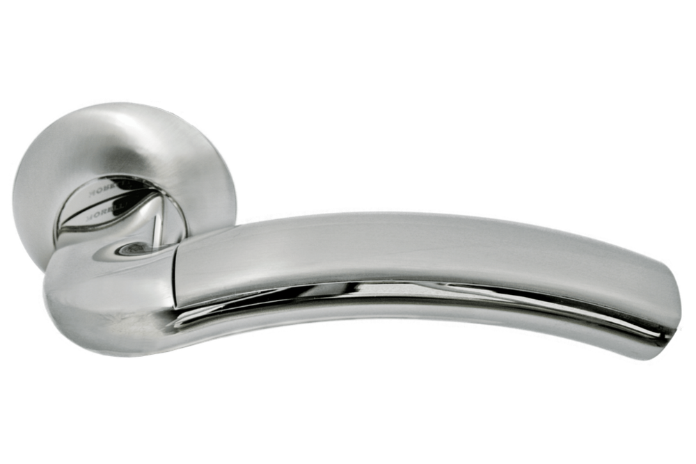 Ручка дверная на круглой розетке PALAZZO MH-02P SN/CP белый никель/хром с перфорацией