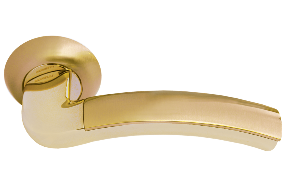 Ручка дверная на круглой розетке PALAZZO MH-02 SG/GP матовое золото/золото