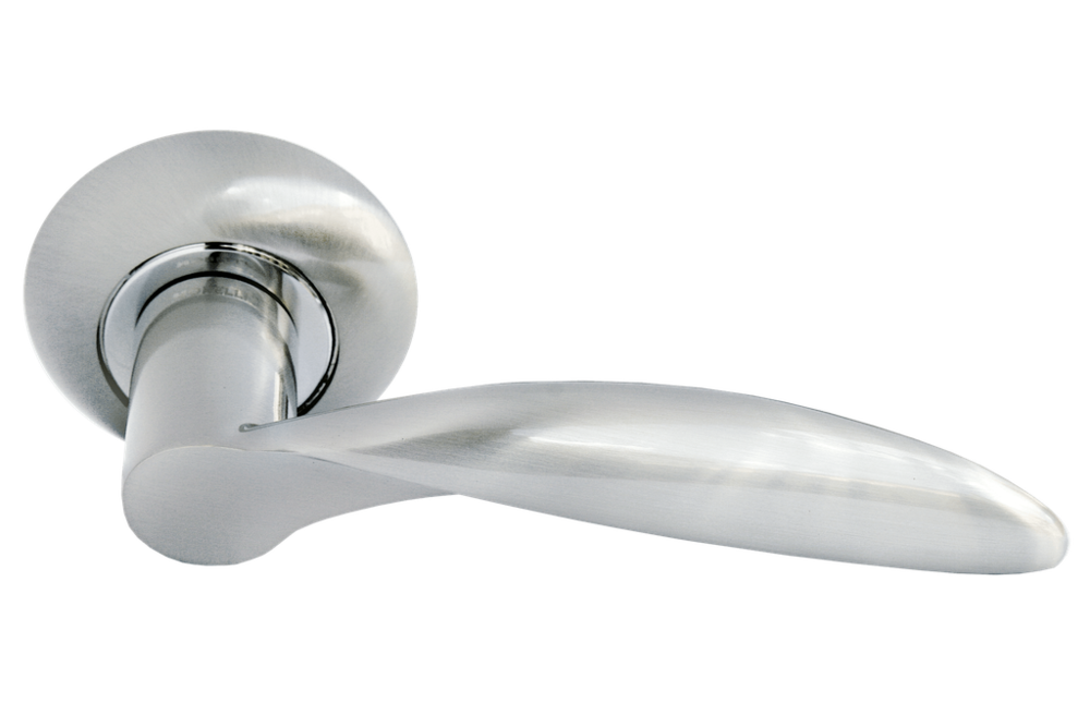 Ручка дверная на круглой розетке PORTAL MH-07 SN белый никель