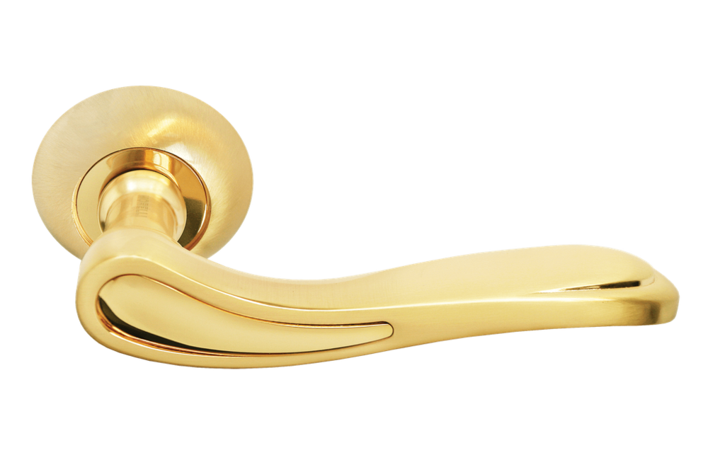 Ручка дверная на круглой розетке LONDON EYE MH-26 SG/GP матовое золото/золото