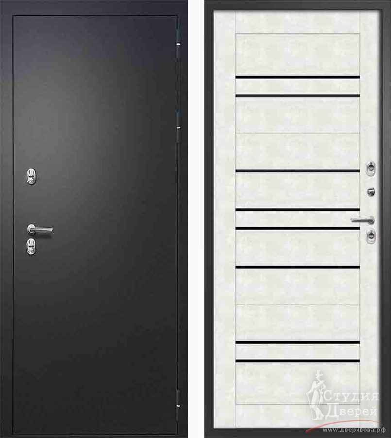 Стальная дверь Fly Doors Айварс ТЕРМО В2 бетон снежный, Букле черный