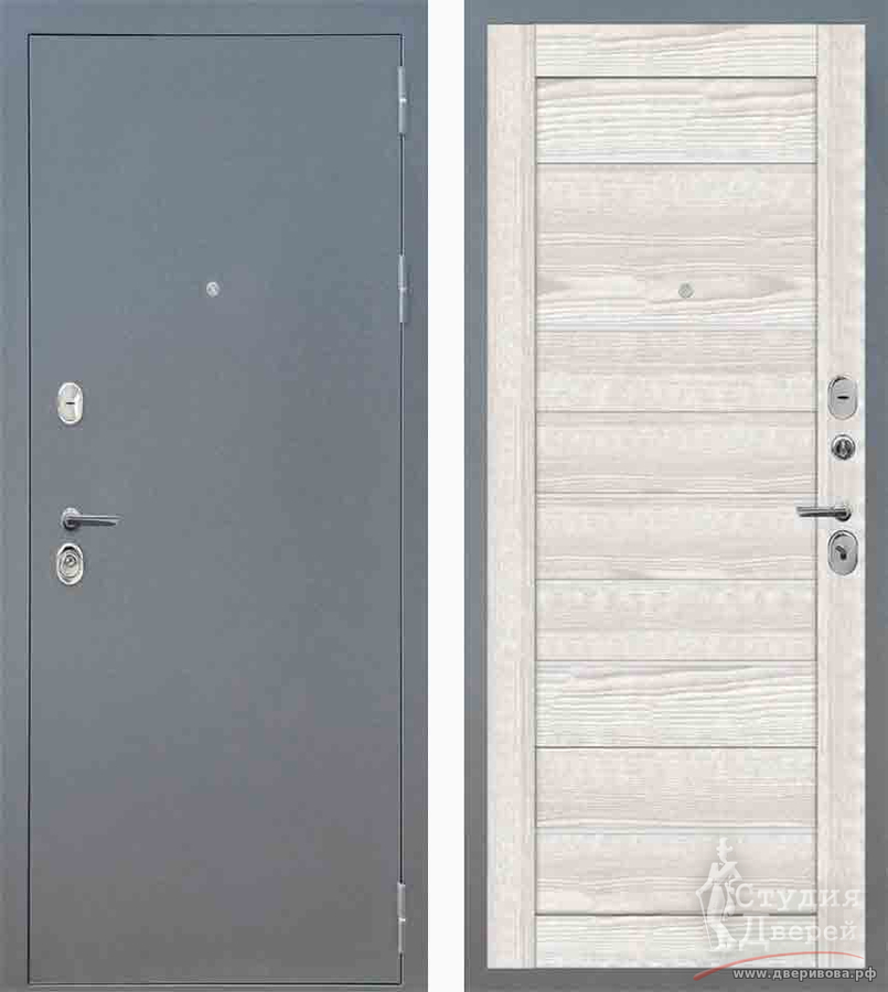Стальная дверь Fly Doors Аркан 206 Ривьера айс белое стекло, Букле графит