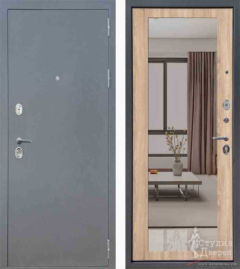 Стальная дверь Fly Doors Аркан Зеркало Дуб сонома, Букле графит