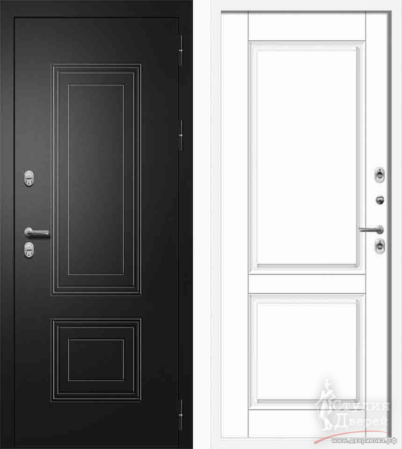 Стальная дверь Fly Doors Шторм ТЕРМО, букле черный/ Velluto Bianco