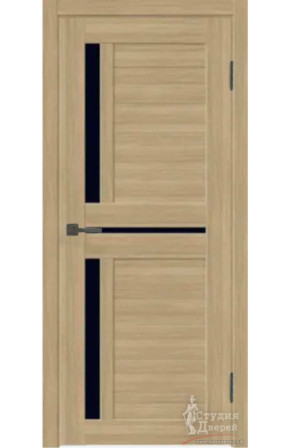 Межкомнатная дверь экошпон DUPLEX 3 со стеклом Лакобель черное без притвора Дуб бавария