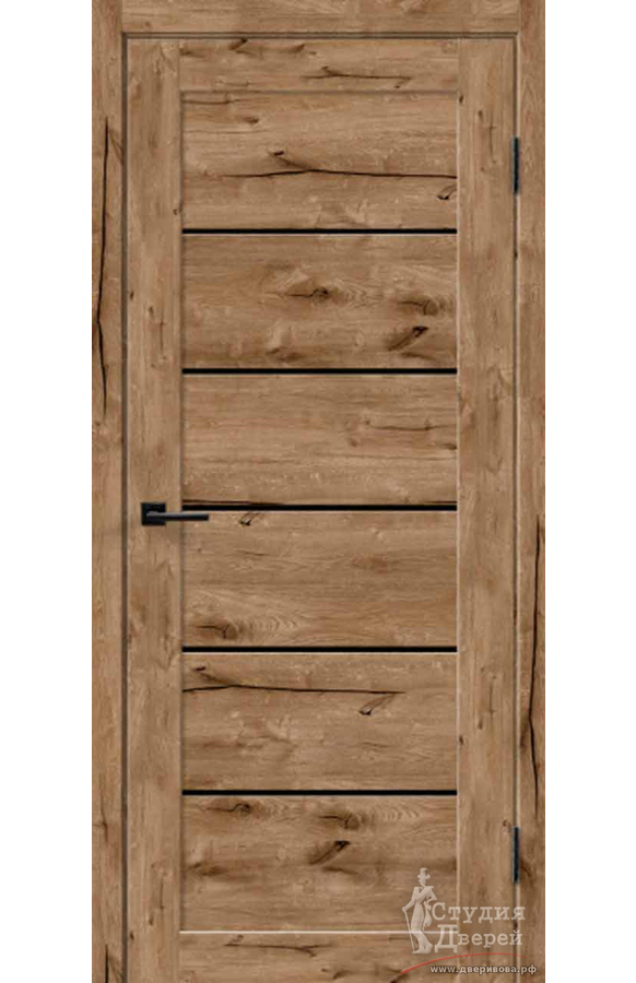 Межкомнатная дверь экошпон LINEA 1 со стеклом Лакобель черное без притвора Канадский дуб