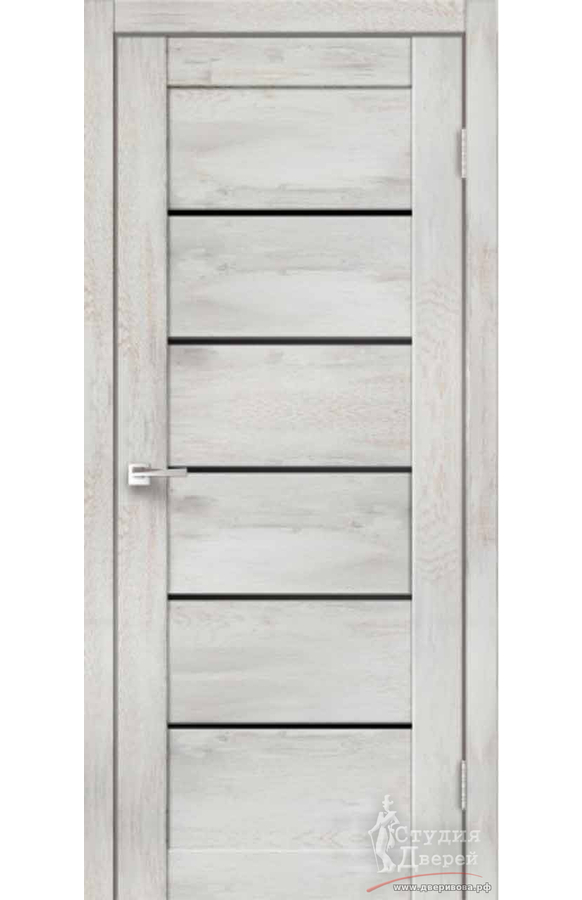 Межкомнатная дверь экошпон LINEA 1 со стеклом Лакобель черное без притвора Дуб трэвис серый