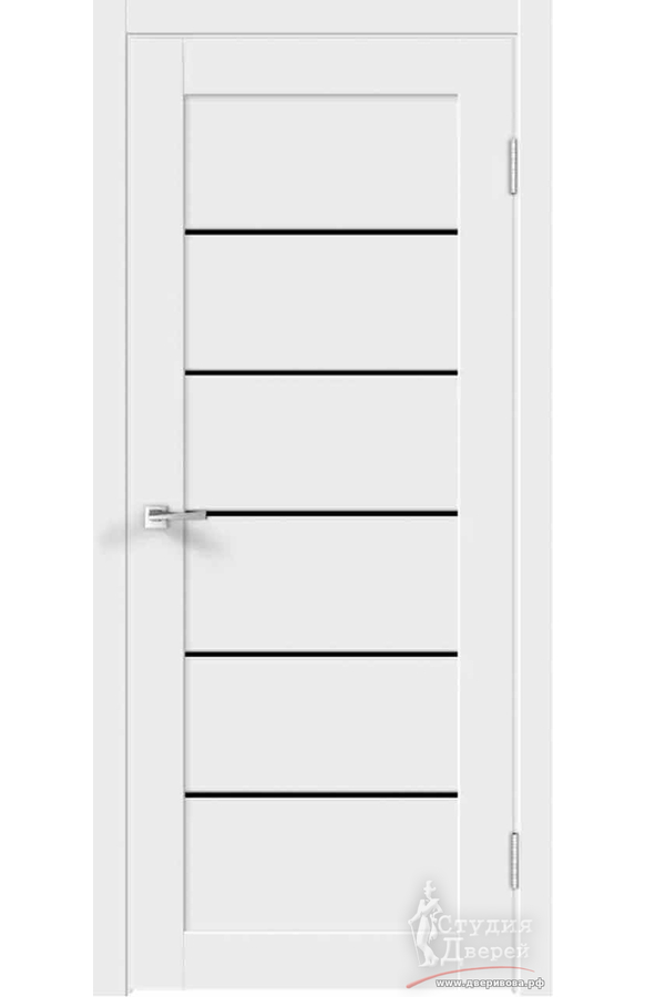 Межкомнатная дверь экошпон LINEA 1 со стеклом Лакобель черное без притвора Эмалит белый