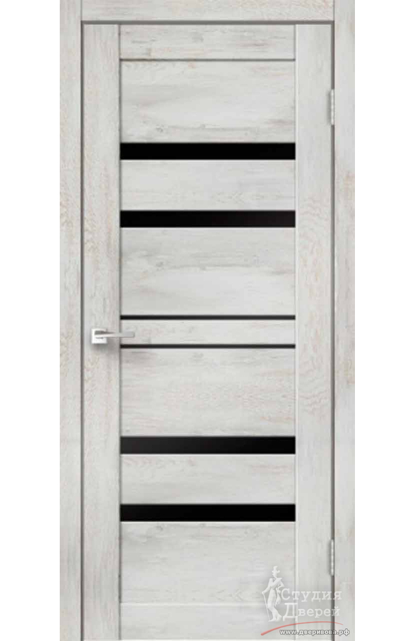 Межкомнатная дверь экошпон LINEA 6 со стеклом Лакобель черное без притвора цвет Дуб трэвис серый