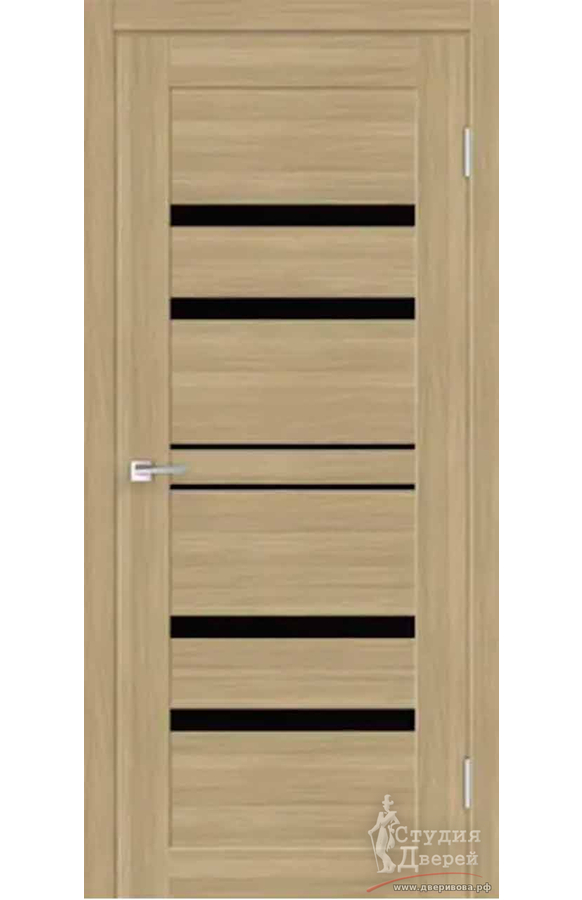 Межкомнатная дверь экошпон LINEA 6 со стеклом Лакобель черное без притвора Дуб бавария