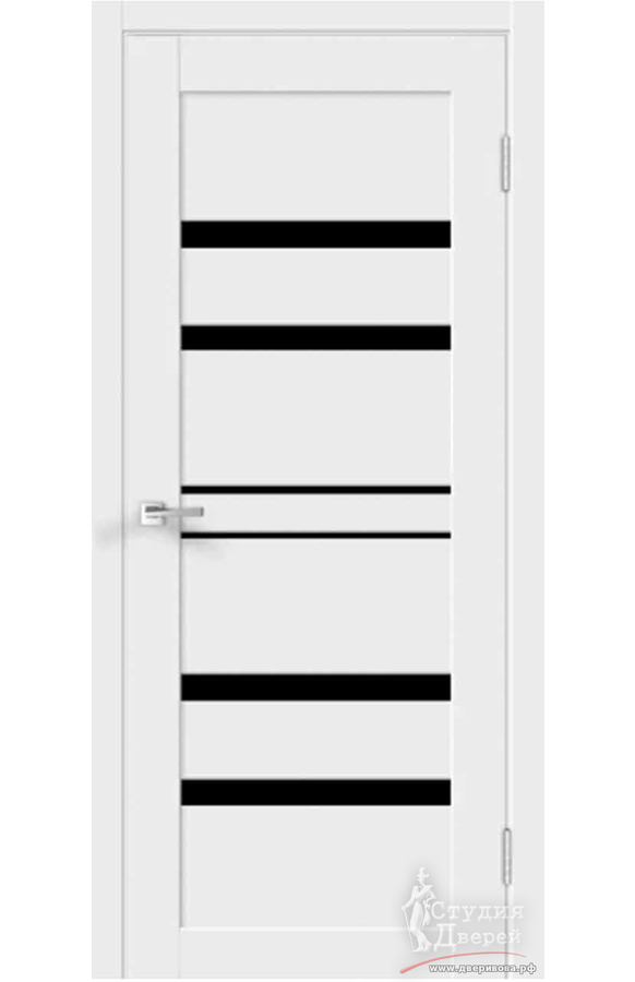 Межкомнатная дверь экошпон LINEA 6 со стеклом Лакобель черное без притвора Эмалит белый