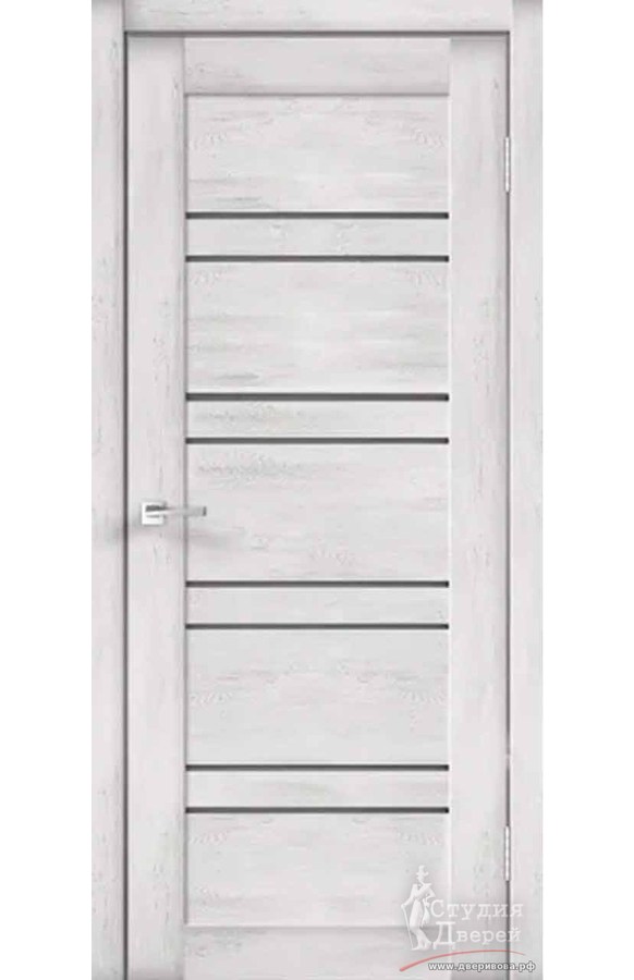 Межкомнатная дверь экошпон LINEA 8 со стеклом Мателюкс графит без притвора Ясень серебряный