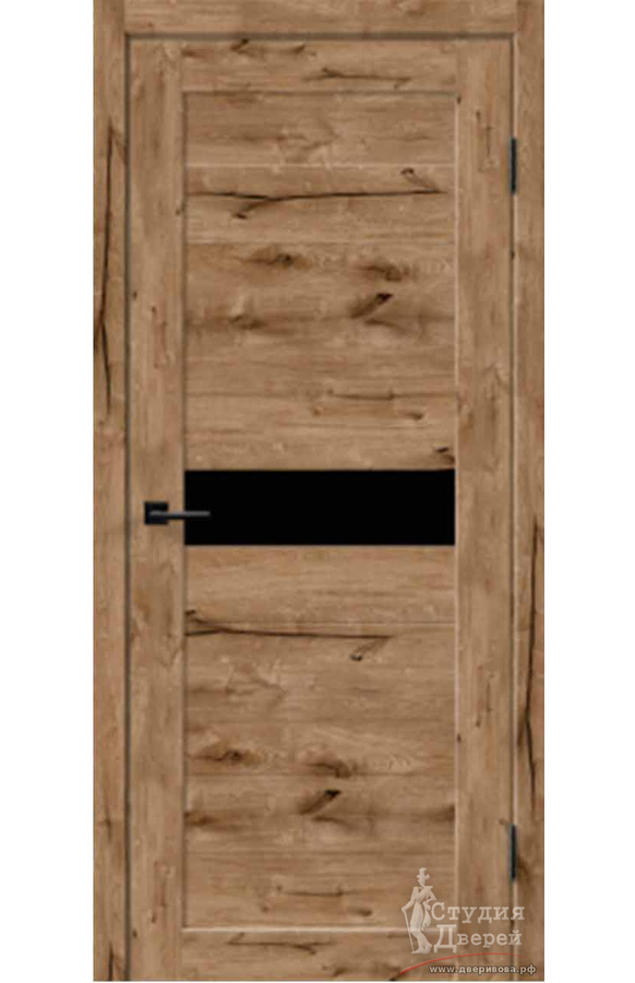 Межкомнатная дверь экошпон LINEA 10 со стеклом Лакобель черное без притвора Канадский дуб