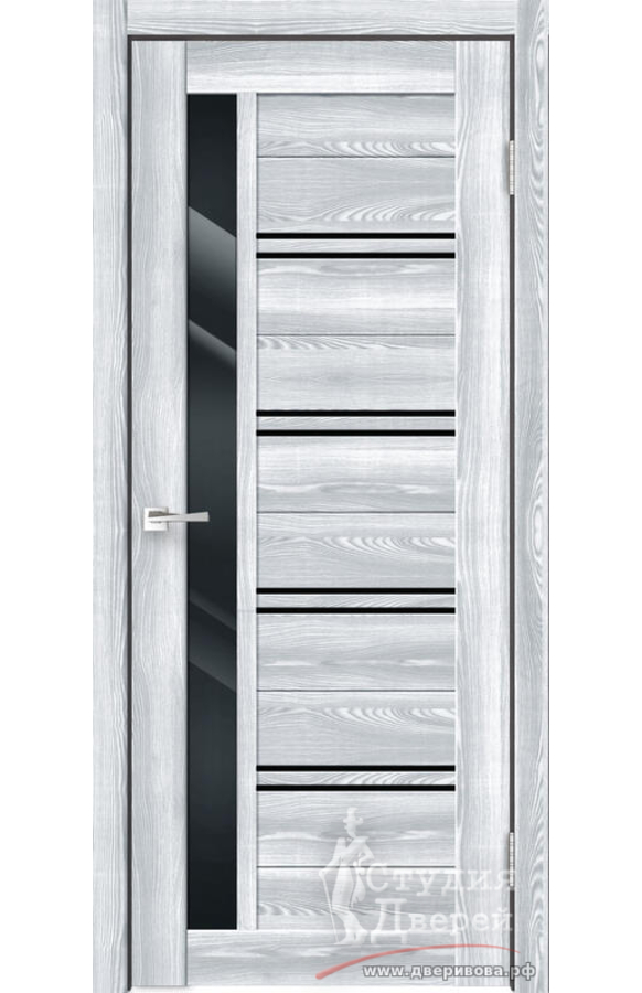 Межкомнатная дверь экошпон XLINE 1 со стеклом Лакобель черное без притвора Клен айс