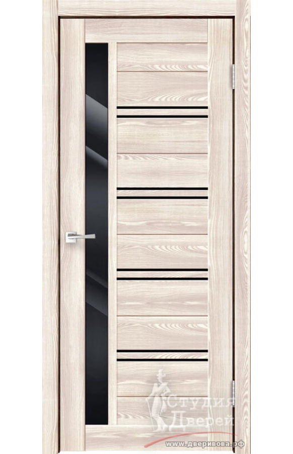 Межкомнатная дверь экошпон XLINE 1 со стеклом Лакобель черное без притвора Клен крем