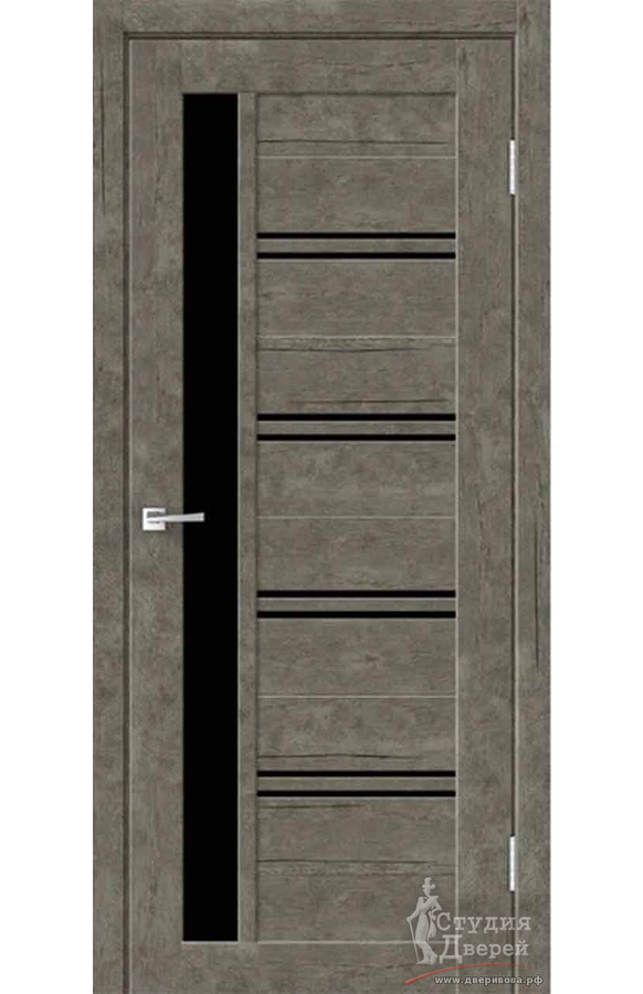 Межкомнатная дверь экошпон XLINE 1 со стеклом Лакобель черное без притвора цвет Рустик гри