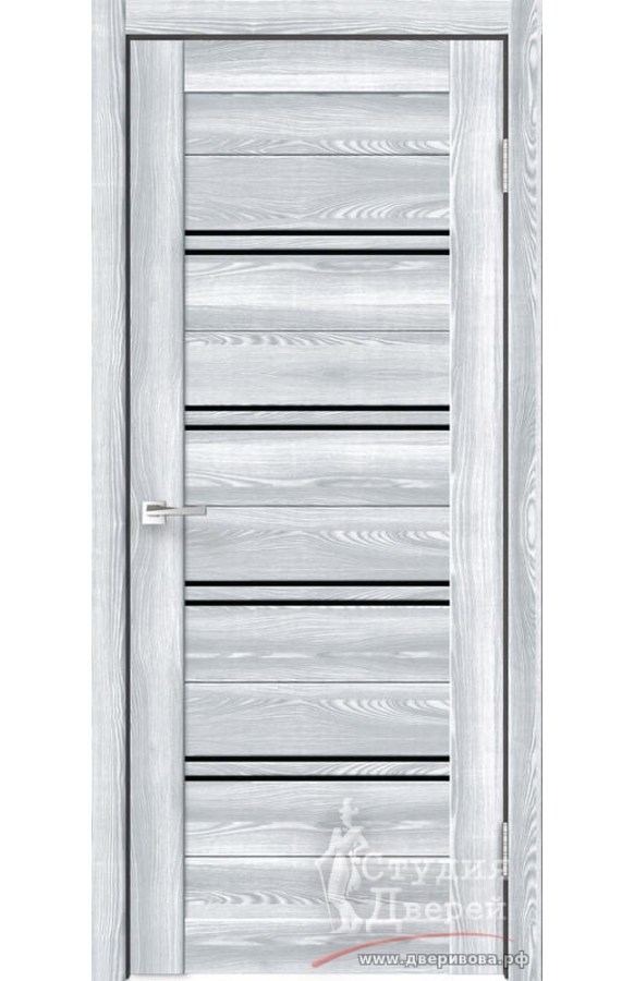 Межкомнатная дверь экошпон XLINE 4 со стеклом Лакобель черное без притвора Клен айс