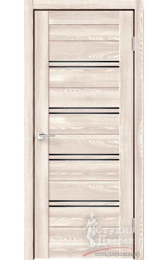 Межкомнатная дверь экошпон XLINE 4 со стеклом Лакобель черное без притвора Клен крем