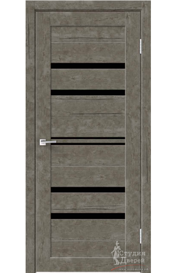 Межкомнатная дверь экошпон XLINE 6 со стеклом Лакобель черное без притвора Рустик гри