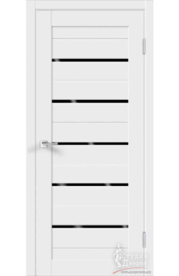 Межкомнатная дверь экошпон XLINE 15 со стеклом Лакобель черное без притвора Эмалит белый