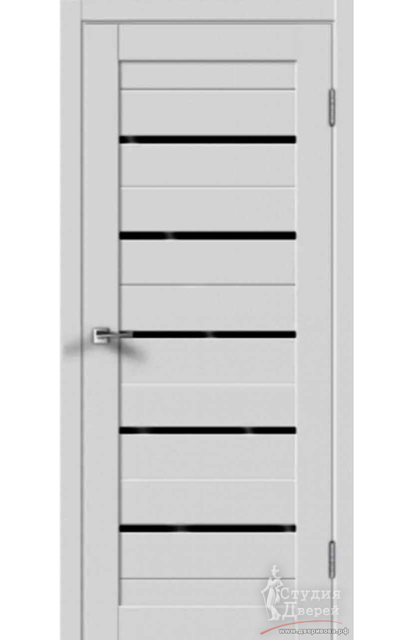 Межкомнатная дверь экошпон XLINE 15 со стеклом Лакобель черное без притвора Эмалит серый