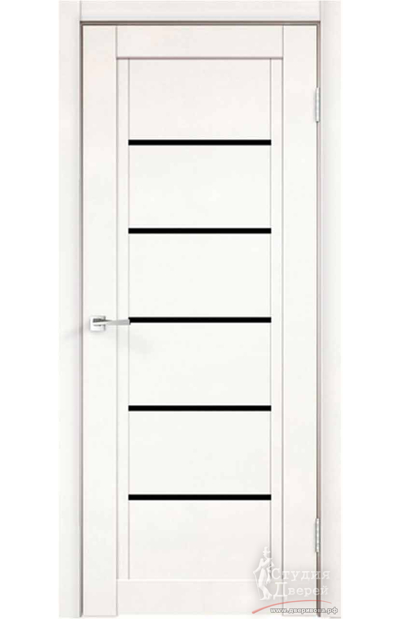 Межкомнатная дверь экошпон NEXT 1 со стеклом Лакобель черное без притвора Муар снежный