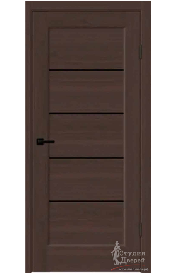 Межкомнатная дверь Softwood PREMIER 1 со стеклом Лакобель черное без притвора Орех американский шоколад