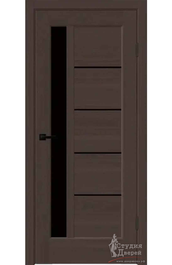 Межкомнатная дверь Softwood PREMIER 3 со стеклом Лакобель черное без притвора Орех американский шоколад