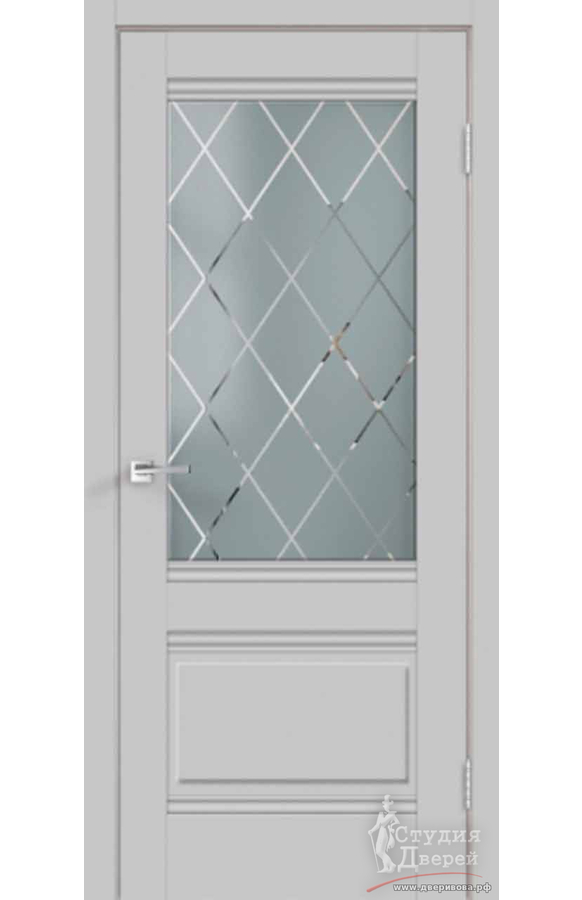 Межкомнатная дверь экошпон ALTO 2V со стеклом Ромб мателюкс без притвора Эмалит серый
