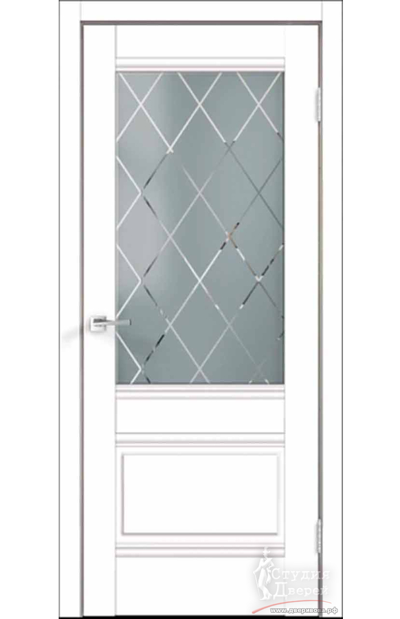 Межкомнатная дверь экошпон ALTO 20 2V со стеклом Ромб мателюкс без притвора Плоская филенка Эмалит белый