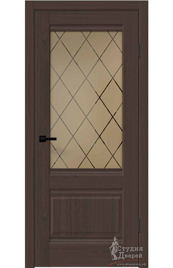 Межкомнатная дверь Softwood ALTO 2V со стеклом Ромб мателюкс без притвора Орех американский шоколад