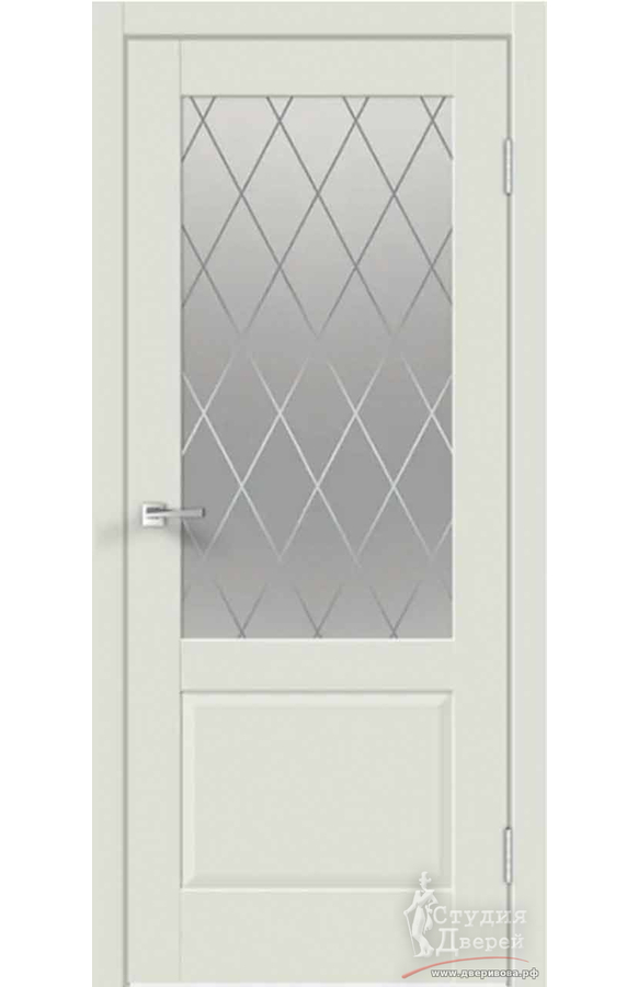 Межкомнатная дверь экошпон ALTO 11 2V со стеклом Ромб мателюкс без притвора Светло-серый эмалит