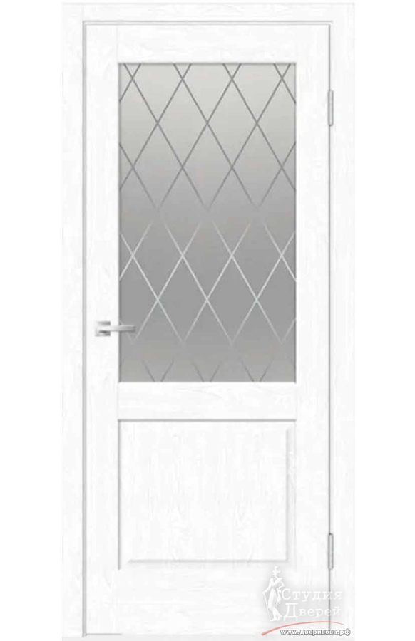 Межкомнатная дверь экошпон ALTO 11 2V со стеклом Ромб мателюкс без притвора Белоснежное дерево