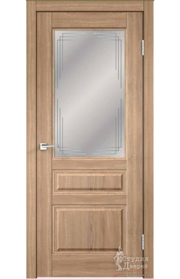 Межкомнатная дверь экошпон VILLA 3V со стеклом Грани мателюкс без притвора Дуб европейский