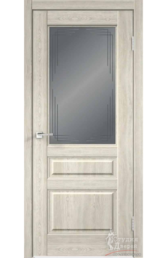 Межкомнатная дверь экошпон VILLA 3V со стеклом Грани мателюкс без притвора Дуб дымчатый