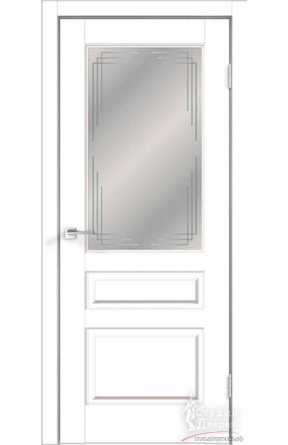 Межкомнатная дверь экошпон VILLA 3V со стеклом Грани мателюкс без притвора Эмалит белый