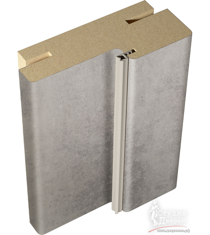 Комплект дверной коробки ЭКОШПОН 80х38 (для TECHNO BLACK DUO 2) Муар светло-серый, телескоп (2 стойки и перекладина 1000мм, LR, отв.планка п/з. M1895 BL (черный), петли: 100х70х2,5 BL (черные) 2шт, с уплот.)