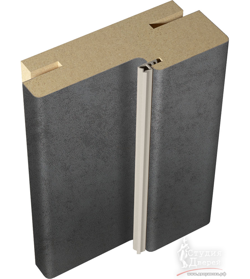 Комплект дверной коробки ЭКОШПОН 80х38 (для TECHNO BLACK DUO 2) Муар темно-серый, телескоп (2 стойки и перекладина 1000мм, LR, отв.планка п/з. M1895 BL (черный), петли: 100х70х2,5 BL (черные) 2шт, с уплот.)