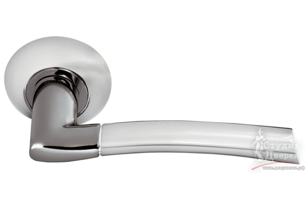 Ручка дверная на круглой розетке PISA MH-06 SN/BN белый никель/черный никель