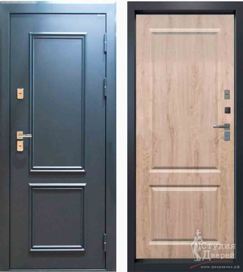 Дверь металлическая Медверь Квадро, RAL 7016 матовый муар/МДФ 16 мм, ПВХ пленка мелфорд светлый, фрезеровка №100, Терморазрыв