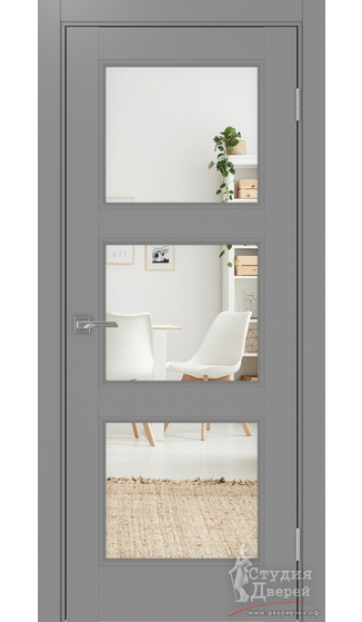 Дверь Турин Neo 530.222 ЭКО-шпон Серый стекло Зеркало/Зеркало