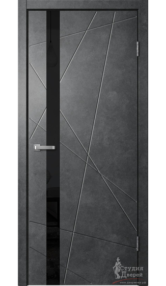 Полотно дверное LINE 02 бетон темный ЧЕРНОЕ стекло