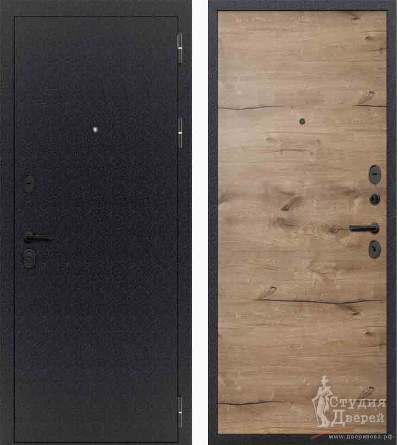 Стальная дверь Fly Doors Аркан Лофт Канадский дуб пацифик, Букле черный
