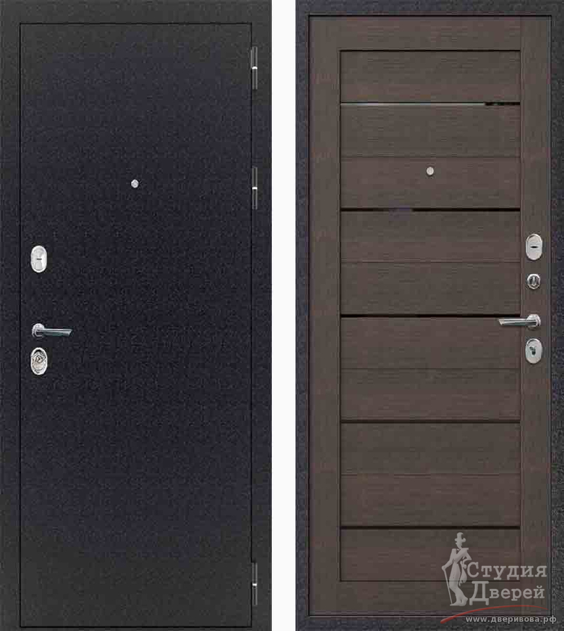 Стальная дверь Fly Doors Аркан Мокко Ларче шоколад МДФ 16 мм царга, Букле черный